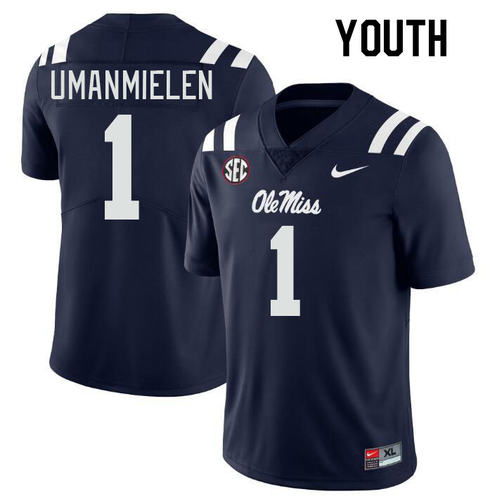 Youth #1 Princely Umanmielen Ole Miss Rebels College Football Jerseys Stitched-Navy